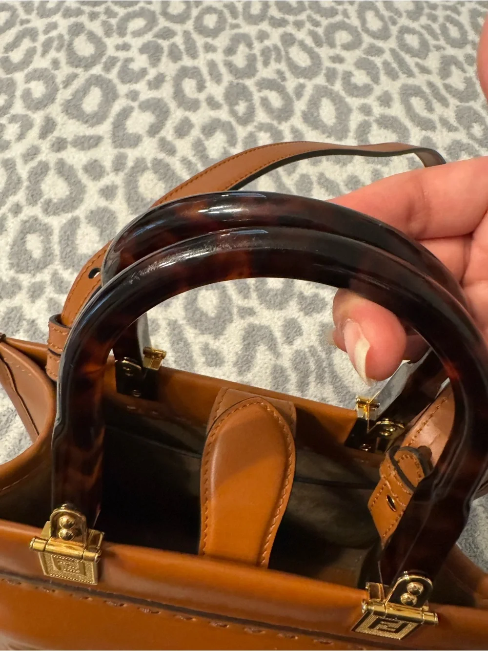Fendi Sunshine Leather Tote with Tortoiseshell Handles